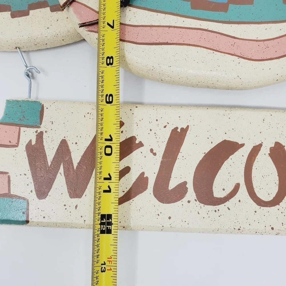 Welcome Sign Southwestern Wall Hanging Native Art Pottery Design Leather Strap